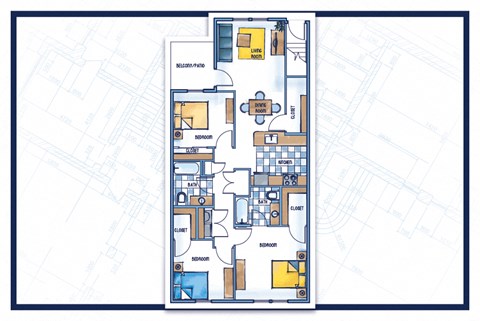 Floor plan for 3 beds, 3 baths, 1302 sqft